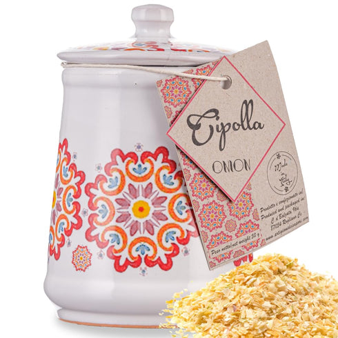 ARTIGIANI DEI SAPORI Dried Minced Onion in Italian Ceramic Jar, Herbs, onions