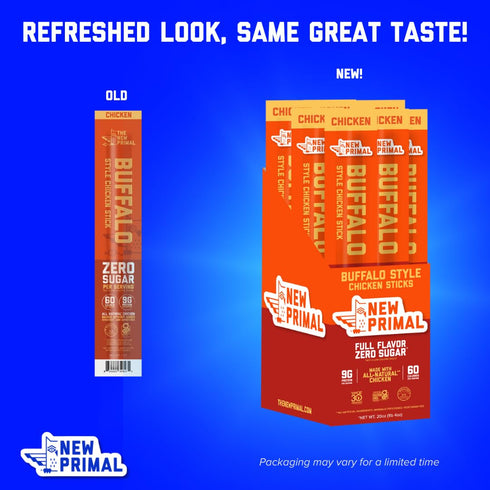 9g 20 New Primal Buffalo Chicken Sticks, Keto, Gluten Free Healthy Snacks, Sugar Free Low Carb High Protein, Jerky Meat