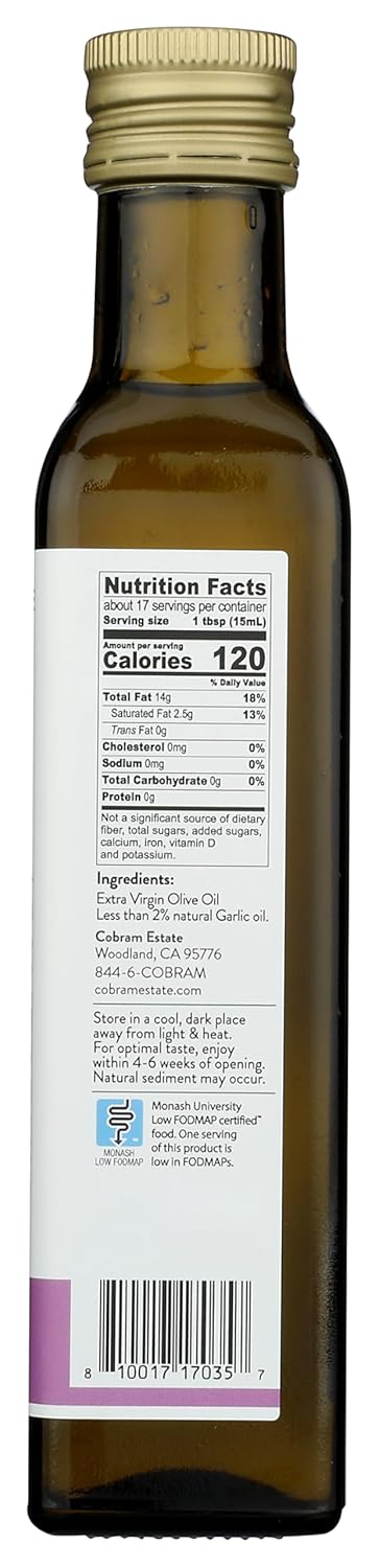 100% (250mL) Cobram Estate Garlic Artisan Collection Flavored extra virgin Olive Oil - Low-Fodmap Diet Friendly, First
