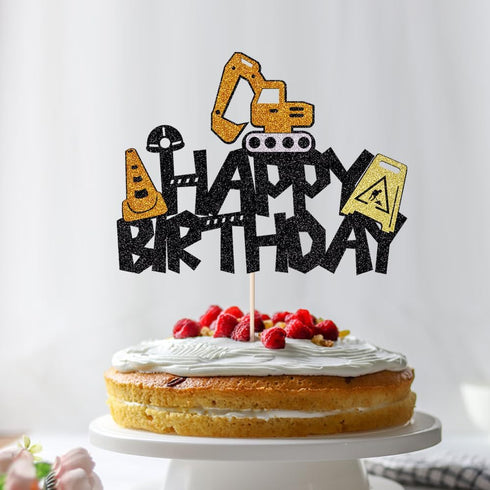1pcs Construction Cake Toppers,Happy Birthday Truck Excavator Cak Decoration,Children Excavator Engineering Birthday