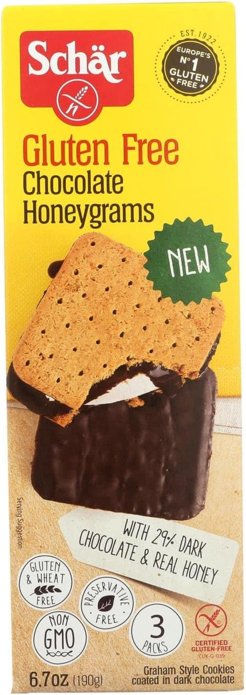 Schar Gluten Free Chocolate Honeygrams Crackers with Rich Dark Chocolate and Real Honey - 6.7 Ounce