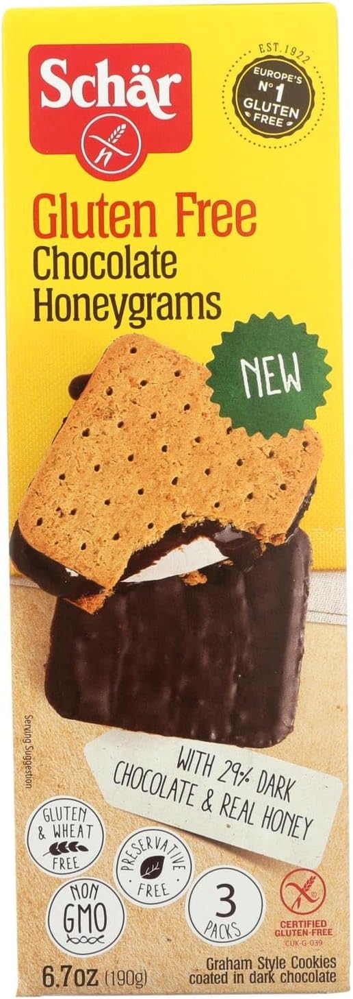 Schar Gluten Free Chocolate Honeygrams Crackers with Rich Dark Chocolate and Real Honey - 6.7 Ounce