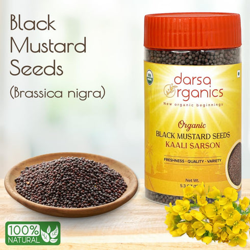 5.3 oz packed Darsa Organics Black Mustard Seeds - Premium Quality USDA Organic Certified Black Mustard Seeds