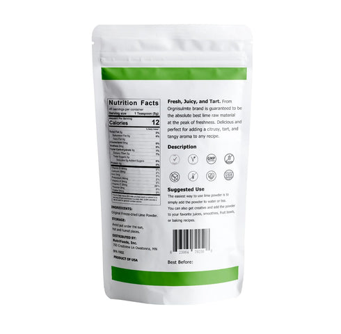 Orgnisulmte Lime Juice Powder, 8 Oz, Fresh Lime Juice Freeze Dried Powder Filler Free, Rich in Natural Vitamin C, Great Flavor for Soda, Baking and Cooking 227g