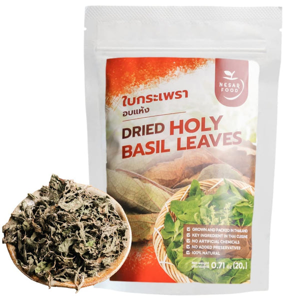 NESAR FOOD Premium Thai Holy Basil Leaves, Dried, Essential Thai Herbs and Spices ingredient