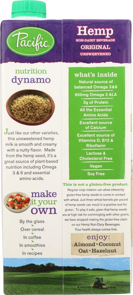 Pacific Natural Foods 32 oz.(pack 2) - All Natural Hemp Milk Unsweetened Original
