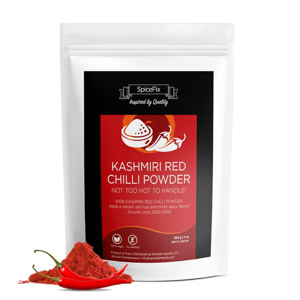 SpiceFix Kashmiri Red Chilli Powder - Mild to Medium Heat, Sun-Dried Indian Red Chili Powder in Resealable Bag, 7 Ounces