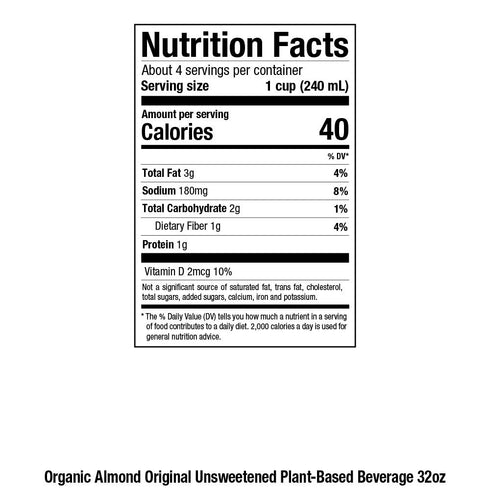 32 Pacific Foods Organic Unsweetened Almond Original Plant-Based Beverage, Ounce