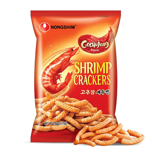 2.64 oz (Pack 20) Nongshim Shrimp Crackers, Gochujang Flavor, Crispy Baked Korean Snack, Bags