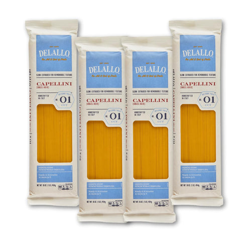 DeLallo Capellini Pasta, Angel Hair, Made in Italy, Bronze Cut, Made with