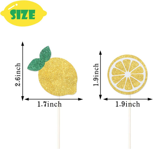Oskal 24Pcs Glitter Lemon Cupcake Toppers, Fruits Theme Party Decor, Summer Cupcake Toppers