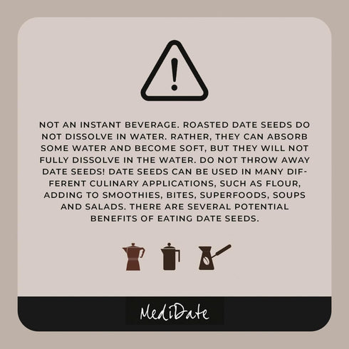 (12 oz. 25 MEDIDATE Coffee Alternative - Roasted Date Seeds - Naturally Occurring Prebiotics | Polyphenols | Caffeine