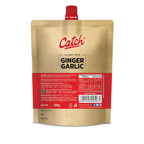 Catch 200g (7.05 oz) Ginger Garlic Paste | Fresh Ground Adrak Lehsun Paste for Authentic Indian Cooking | Kitchen