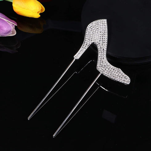 High-heeled Shoes Cake Topper - Glitter Alloy Rhinestone Cupcake Topper for Birthday Party Food Decoration