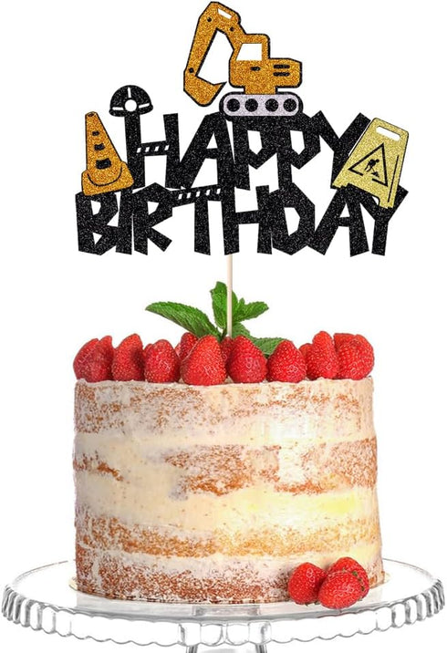 1pcs Construction Cake Toppers,Happy Birthday Truck Excavator Cak Decoration,Children Excavator Engineering Birthday