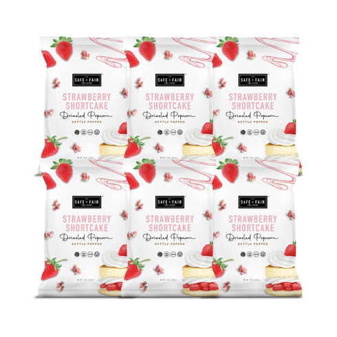 Safe + Fair Plant-Based Gourmet Strawberry Flavored Popcorn - Strawberry Shortcake Drizzled