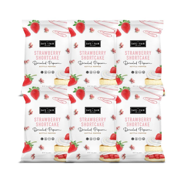 Safe + Fair Plant-Based Gourmet Strawberry Flavored Popcorn - Strawberry Shortcake Drizzled
