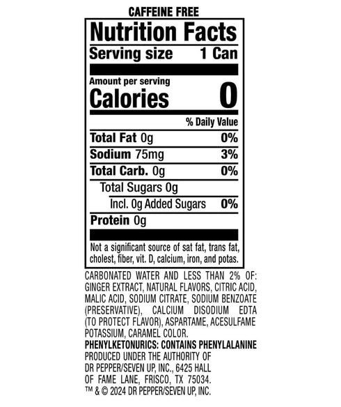 7.5 Oz 24 Pack Canada Dry Ginger Ale Zero Sugar, Fl Cans