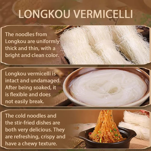 Maidetinghao 7.05oz (3 Longkou Vermicelli Rice Noodles,Authentic Asian Made From Mung Bean Noodles,,Quick Cook Minutes)
