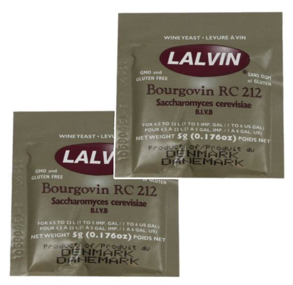Lalvin 2x RC 212 Yeast Red Wine 5g Homebrew Wine Making 4.5L-23L Pinot