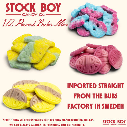 Blue Desert Market 1/2 Bubs Swedish Godis Candy, Pound Mix, Sweet and Sour, Swedish, Vegan, Stock Boy Candy Co.