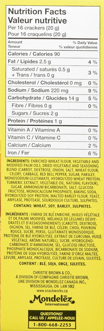 Christie's 40% 200g/7oz., (6 Pack) Christie Vegetable Thins, Less Fat, Crackers, (Imported from Canada)