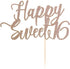 Happy Sweet 16 Cake Topper, Cheers to 16 Years, Rose Gold Decoration for 16th Birthday or Wedding Anniversary
