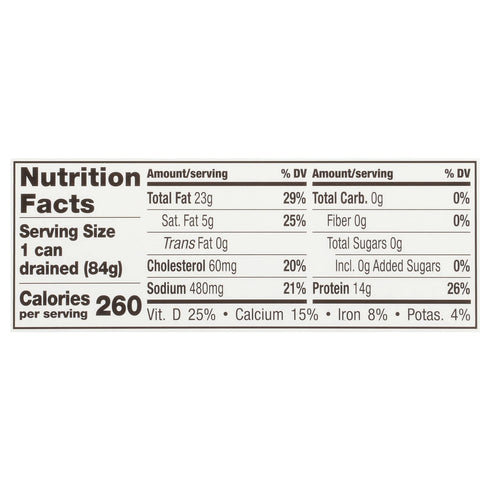 4.23 oz (Pack 12) 14g Brunswick Wild Caught Gourmet Brisling Sardines in Extra Virgin Olive Oil, Can of - Protein per