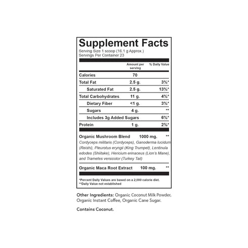 13 oz Fabula Instant Mushroom Coffee with Cordyceps, Reishi King Trumpet, Shiitake, Lions Mane, Turkey Tail, Organic