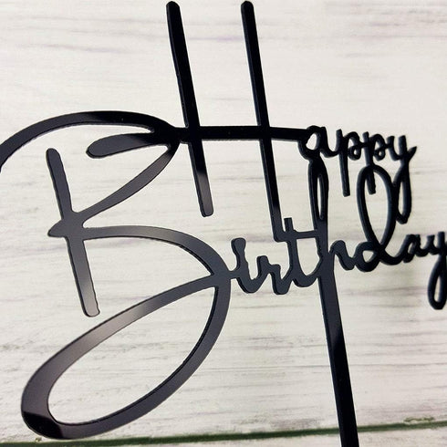 Happy Birthday Cake Topper for Birthday Party Decorations, Black Acrylic