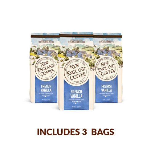 11oz (Pack 3) New England Coffee French Vanilla Medium Roast Ground Coffee, Bag
