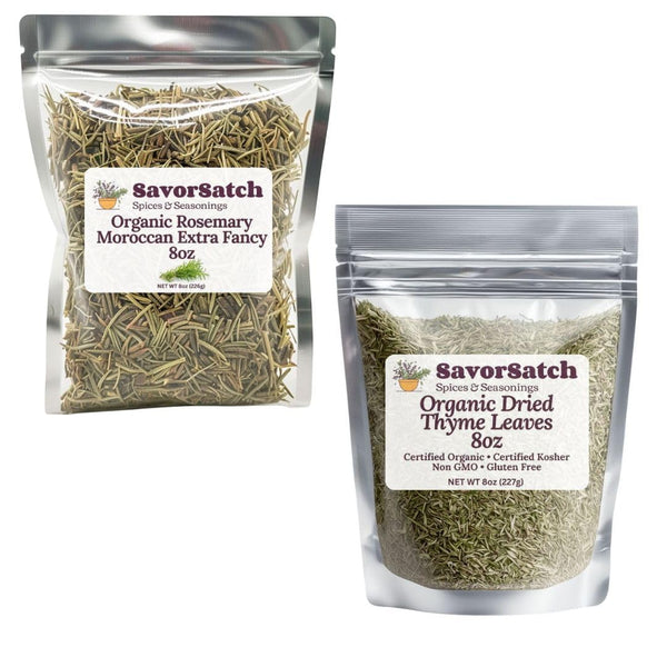 SavorSatch Organic Rosemary & Thyme Bundle 8oz Each Whole Leaf Herbs | USDA