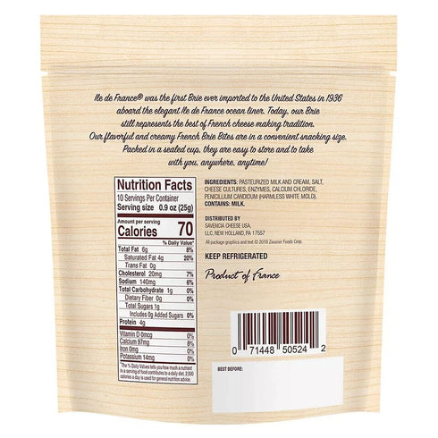 Generic -0.9 oz- Pack 10 Ile De France Imported Brie Bites Cheese from France