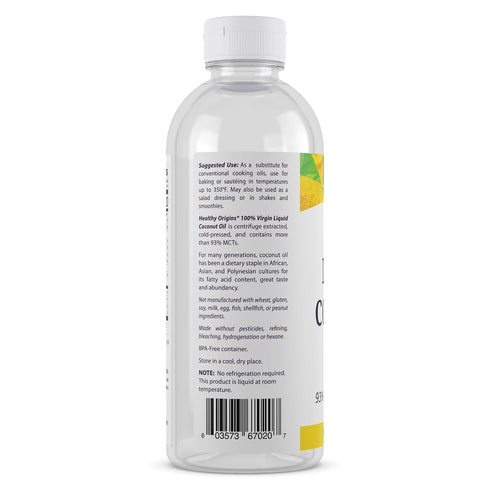 (100% 93% 20 Oz Healthy Origins Coconut Oil, Liquid Virgin) - Virgin, Unrefined, Cold-Pressed Liquid Coconut Oil - MCTs