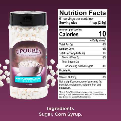 2.5oz Upouria Mini Marshmallow Beverage and Dessert Topper, Rich Flavor Enhancer for Coffee, Hot Chocolate, Ice Cream