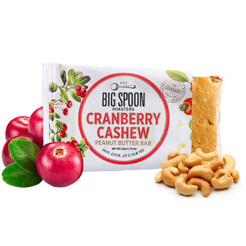 1.76 12 Pack Big Spoon Roasters Cranberry Cashew Nut Butter Bars - Low Carb, High Protein Bars w/Pea Protein - Vegan