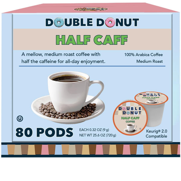 Double Donut Coffee Half Caff Coffee Pods, Single Serve Half Caffeine Coffee