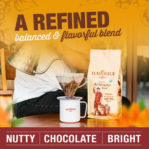 2lb 100% Mayorga Organic Coffee Artesano Blend - Medium Roast Whole Bean Coffee Speciality Grade, Arabica, Slow