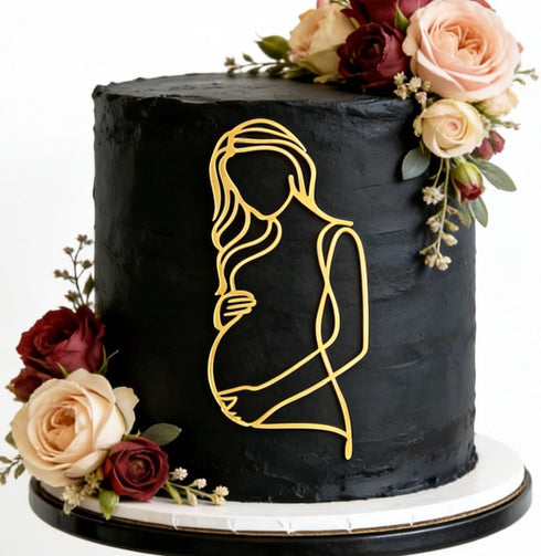 Wkeldr Pregnant Women Cake Topper Pregnancy Announcement Cake Toppers Pregnancy Reveal Lady Cake Decor Acrylic Gold