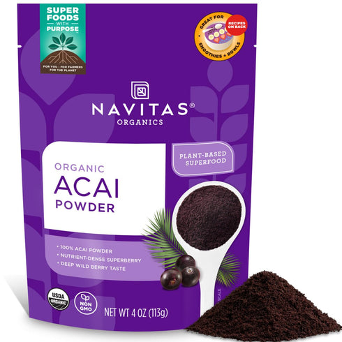 Navitas Organics Acai Powder, 4oz. Bag, Antioxidants, Fiber, Non GMO, Gluten Free, Keto