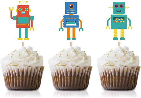 Robots Cupcake Topper Picks, 24-Pack Robot Baby Shower Or Kids Birthday Party