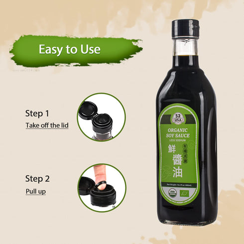 52USA 16.2oz(480ml), Organic Soy Sauce Low Sodium, USDA Organic, Naturally Brewed Dark Soy Sauce, Pure Ingredients