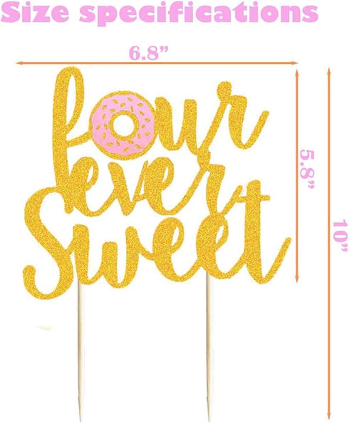 XXDecor 4th 4th Donut Birthday Cake Topper Gold Glitter Donut Fourever Sweet Cake Decor Donut Grow Up/Too Sweet/Forever
