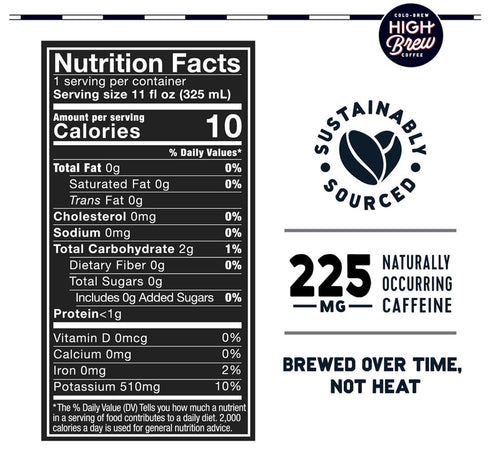 Pack 225mg (8 oz Pack 12) High Brew Coffee | Triple Shot Cold Brew Variety Vanilla Bean, Black & Espresso | Lightly