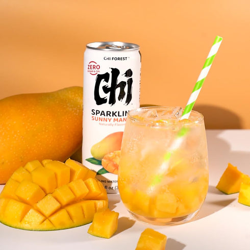 11.16 oz (Pack 24) CHI FOREST Mango Sparkling Water Beverage, Zero Sugar Drinks, Zero Artificial Flavor, fl Cans