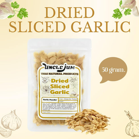 (50grams,1.76 oz) Thai Garlic Flakes Premium Dehydrated Garlic Slices for Cooking, Stir Fry, and Soup Authentic Thai