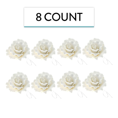 8 Count Global Sugar Art Aussie Rose White Sugar Cake Flower Large, by Chef Alan Tetreault