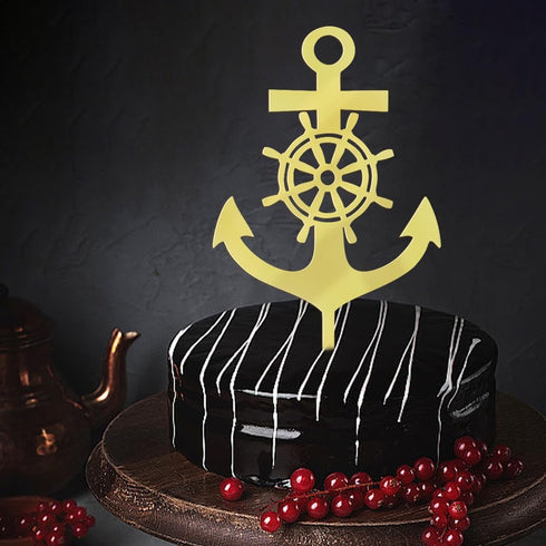 (1) Acrylic Nautical Cake Topper, Ship Anchor Design, for Birthday, Baby Shower, Wedding Party Cake Decor Supplies