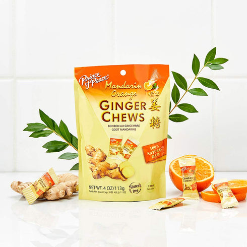 Prince Of Peace Ginger Chews with Mandarin Orange, Natural Candy for Nausea, Orange Ginger Chews
