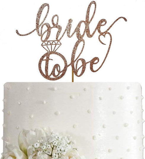 Bride to Be Cake Topper for Bridal Shower/Wedding Shower/Engagement Decorations - Double-sided Rose Gold Glitter